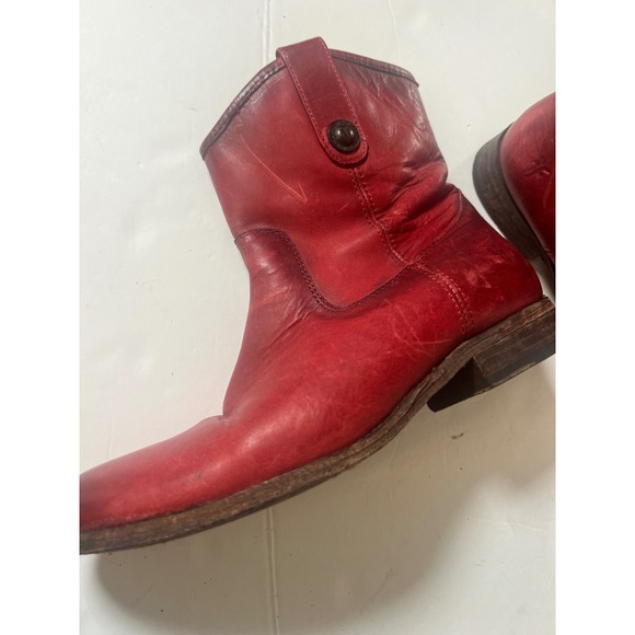 FRYE Melissa Red Leather Short Cowboy Western Boots Side Zip Button Women Size 9 - Picture 2 of 11